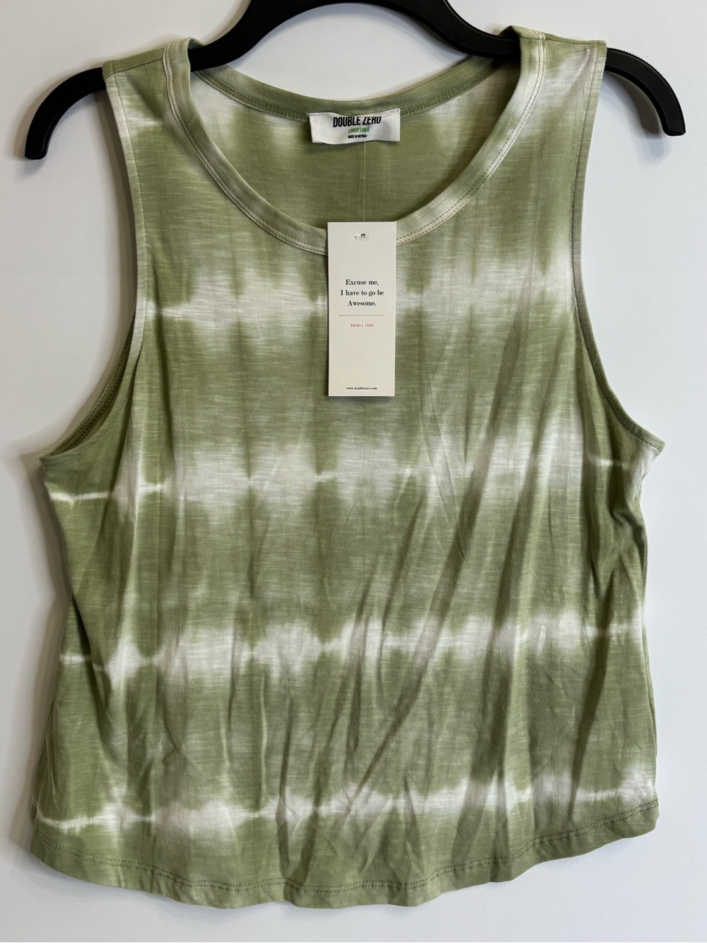 Double Zero Olive & White Tie-Dye Scoop Neck Tank Size Large